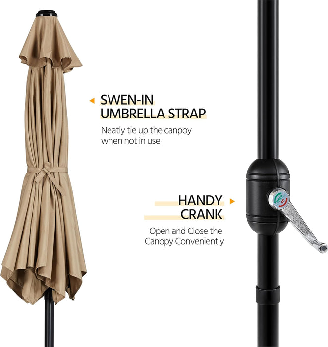 9FT Patio Umbrella Outdoor with Heavy Duty Base Included,Table Umbrella with Push Button Tilt and Crank, UV Protection Waterproof for Yard/Outdoor/Wedding Parties and Events - Tan