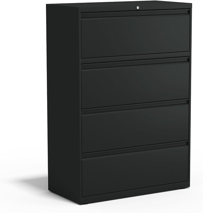 Commercial 4-Drawer Lateral File Cabinet, Letter/Legal Size, Lockable, 52.36" H X 36" W X 18.62" D, Black (60925/17454)