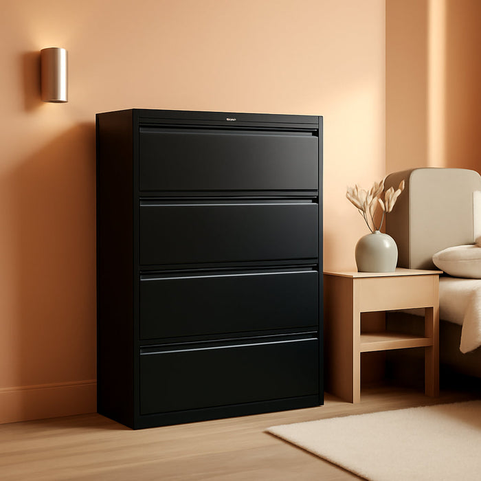 Commercial 4-Drawer Lateral File Cabinet, Letter/Legal Size, Lockable, 52.36" H X 36" W X 18.62" D, Black (60925/17454)