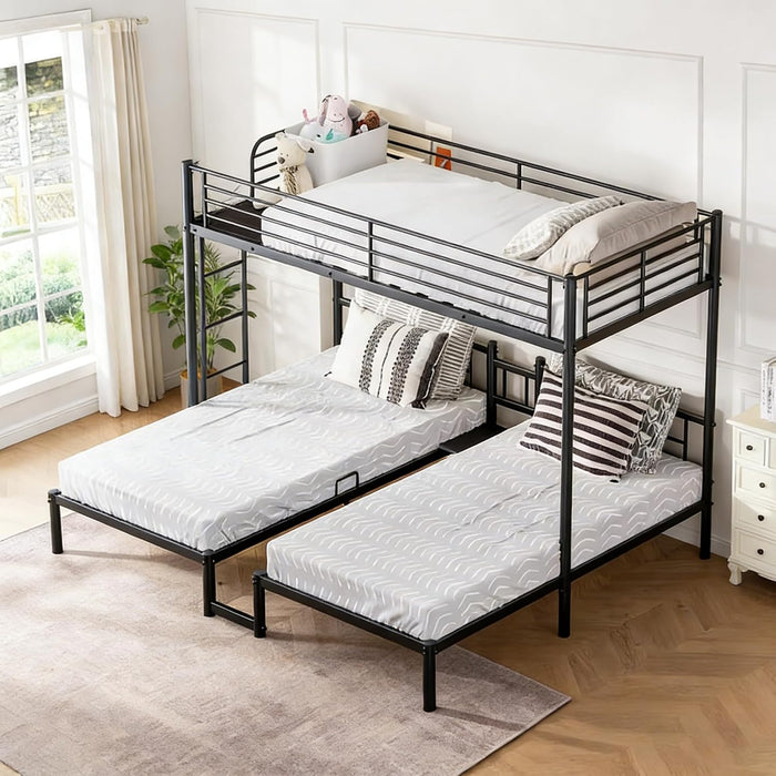 AllSteelFrame Triple Bunk Bed TwinXL Guardrails Durable