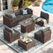 Patio Furniture Set with Fire Pit Table, 8-Piece Wicker Patio Set
