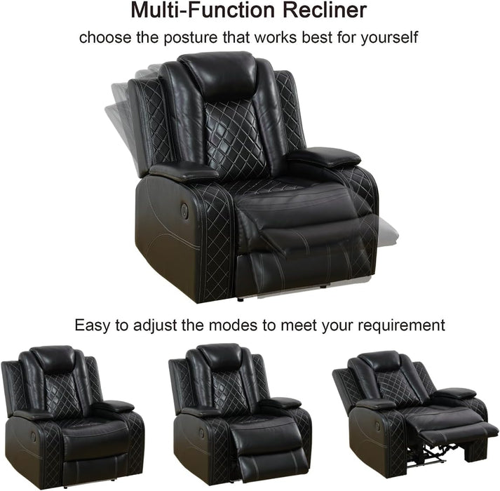 Power Recliner Sofa Set with LED Lights,Leather Living Room Furniture Set with USB Port/Cup Holders,Reclining Sofa for House/Home Theater(Sofa&Loveseat 2 Pieces, Black)
