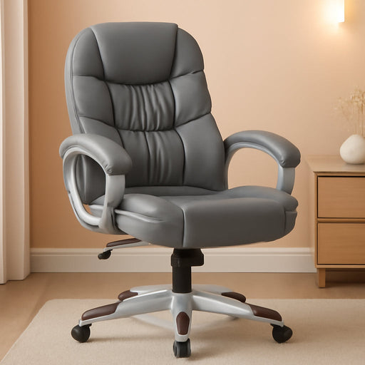 Office Chair High Back Computer Chair Desk Chair, PU Leather Adjustable Height Modern Executive Swivel Task Chair with Padded Armrests and Lumbar Support (Gray)