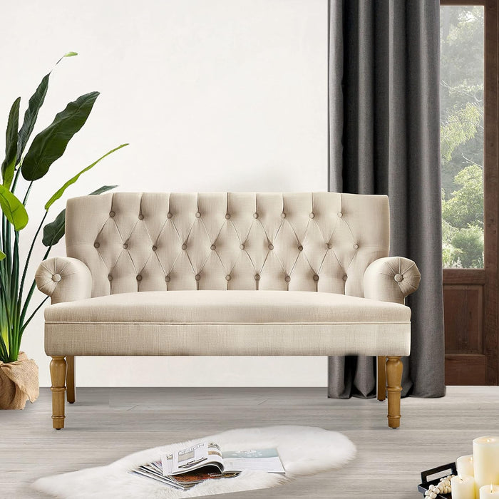 Beige Linen Loveseat Sofa for Living Room