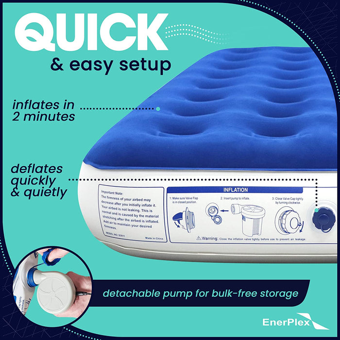 Twin/Queen Air Mattress High-Speed Pump, Never-Leak, Portable