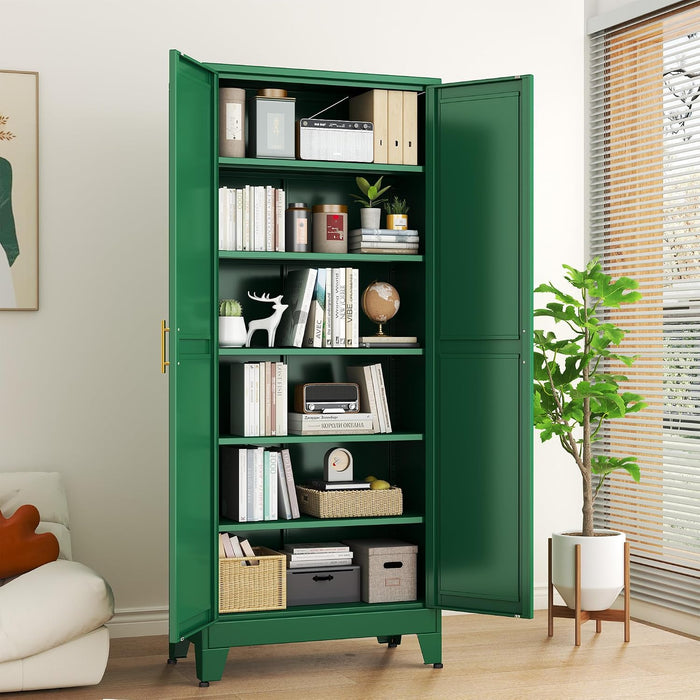 Green Metal Storage Cabinet With Adjustable Shelves