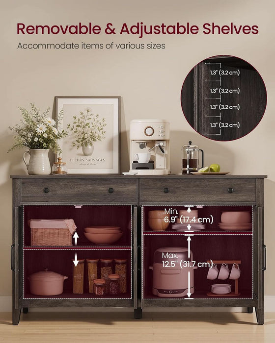 Farmhouse Buffet Cabinet, Coffee Bar with 2 Drawers