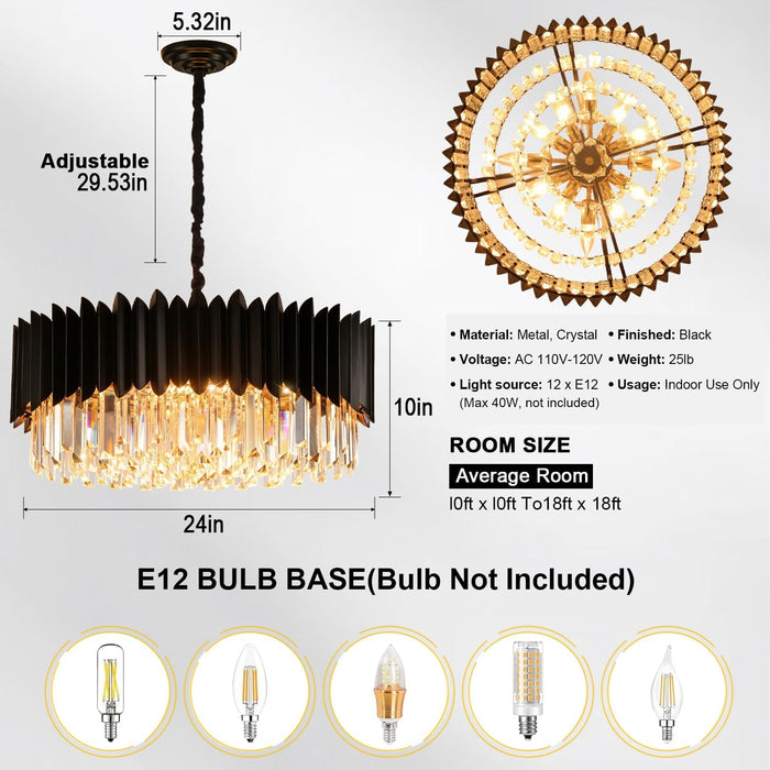 Premium Elegant Black 24 Inches Crystal Chandeliers
