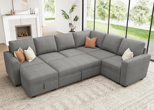 Modular Sectional Sleeper Sofa U-Shaped, Warm Grey