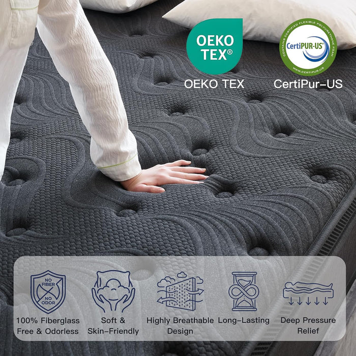 Full Size Mattress, 12 Inch Full Mattress in a Box, Memory Foam Hybrid Mattress with Pocketed Coils, Medium Firm Feel, Pressure Relief & Motion Isolation, Certipur-Us Certified