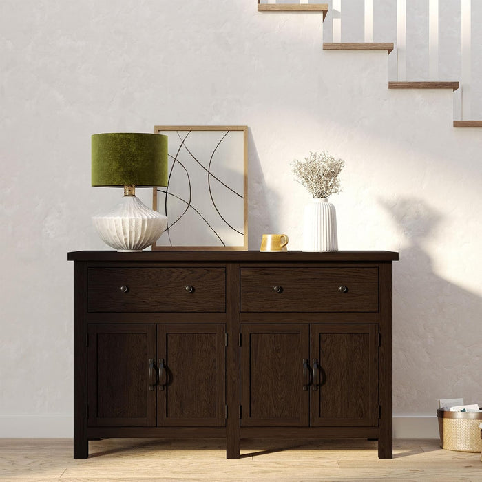 Maven Lane Felix Rustic Large Wooden Sideboard, Accent Buffet Server Table with Doors for Kitchen or Living Room in Weathered Brown Finish