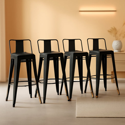 Metal Barstools Set of 4 Industrial Bar Stools with X-Brace Support, Matte Black, 30 Inch