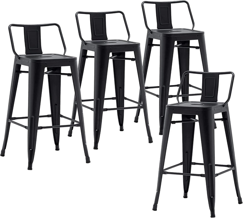 Metal Barstools Set of 4 Industrial Bar Stools with X-Brace Support, Matte Black, 30 Inch