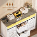 47.2" File Cabinet, 2 Drawers Filing Cabinets for Home Office Fit Legal/Letter/A4 File, Farmhouse File Cabinet with Barn Door & Power Outlet, Printer Stand with Storage & LED Light, White+Grey