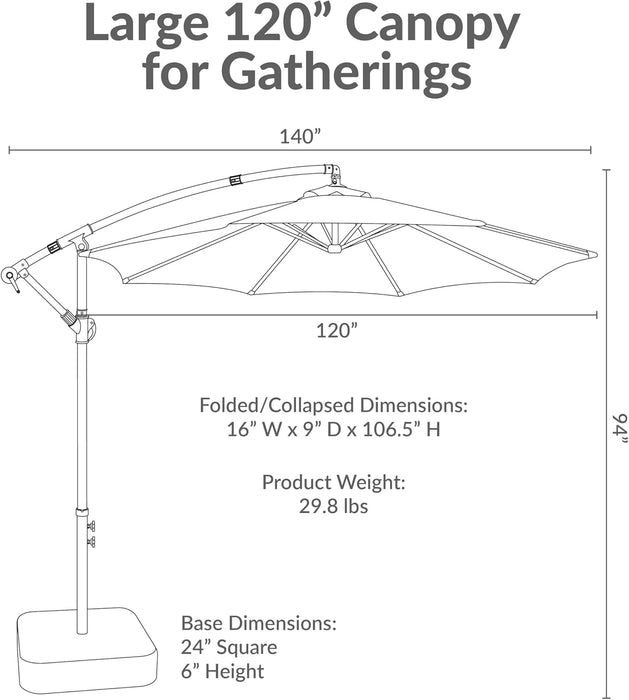 Sunnydaze 10Ft Cantilever Offset Patio Umbrella with Base Included for Porch, Deck, Pool, or Backyard - Polyester Sandbag Weight, Push-Button Tilt and Crank, Powder-Coated Steel Pole - Beige