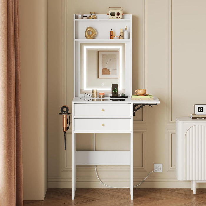 Small White Vanity Desk With Lighted Mirror Integrated