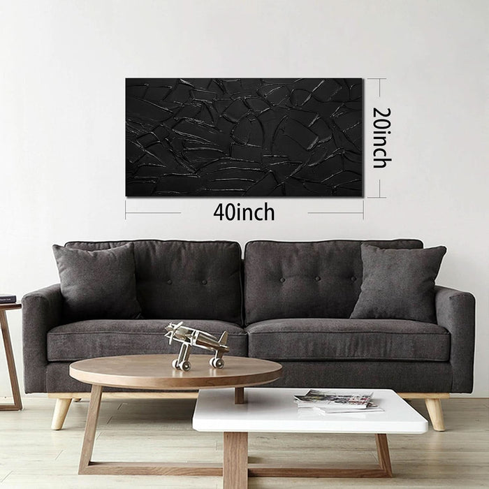 Large Hand Painting 3D Textured Canvas Wall Art for Living Room, Neutral Abstract Black Minimalismt Painting Handmade Picture Artwork Wall-Decor for Bedroom Office, Size 40X20 Inches