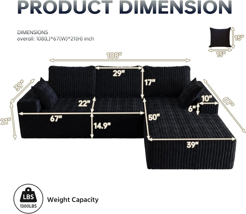 108 Inch Ultra Modular Sectional Sofa CloudMemoryFoam