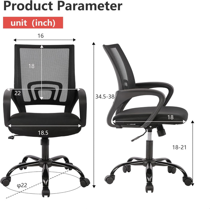 Office Chair Computer Chair Ergonomic Cheap Desk Chair Adjustable Comfortable Mid Back Task Rolling Swivel Chair with Lumbar Support for Home Office Desk, Black