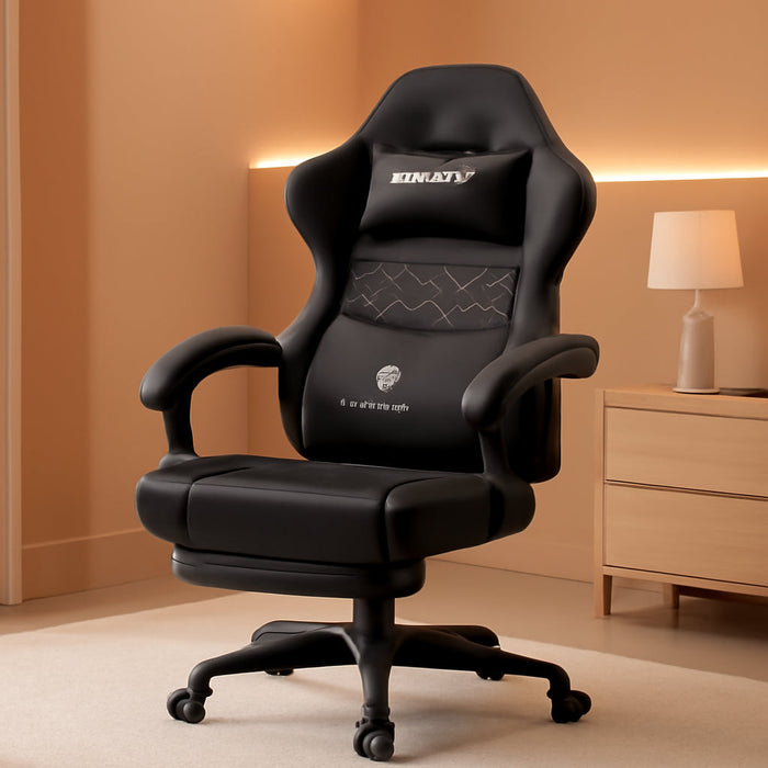 Gaming Chair Breathable Fabric Computer Chair with Pocket Spring Cushion, Comfortable Office Chair with Gel Pad and Storage Bag,Massage Game Chair with Footrest,Black