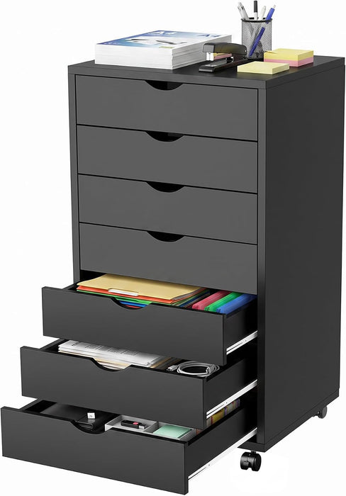 7 Drawer Office Storage Cabinet, Rolling File Cabinet for Office, Black