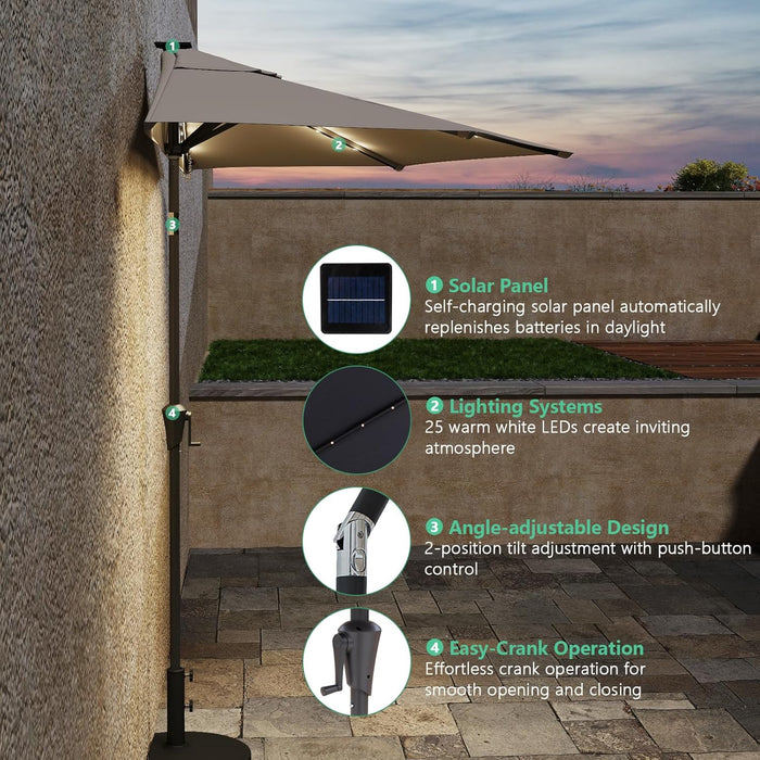 half umbrella patio led OVIOS Features solar LED lights FLAME&SHADE 9 ft Half Patio