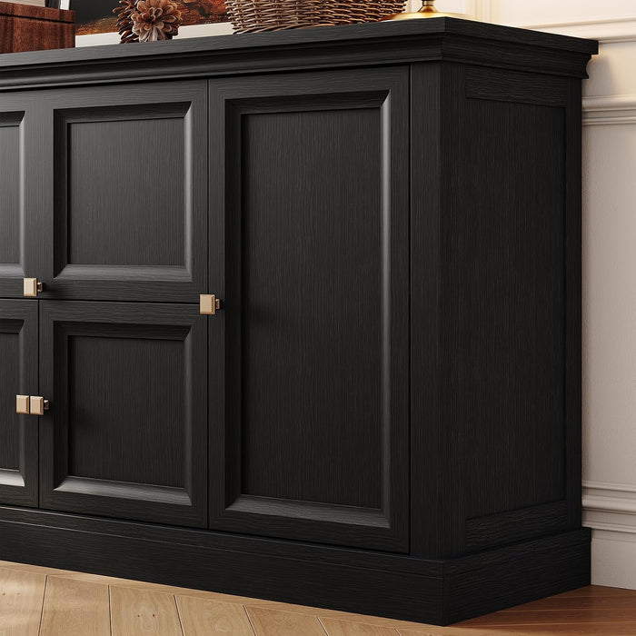 63" Large Buffet Cabinet with Storage, Farmhouse Sideboard Cabinet with Grooved Barn Doors, Wood Rustic Kitchen Buffet Table Coffee Bar Storage Cabinet for Kitchen, Living Room (Black)