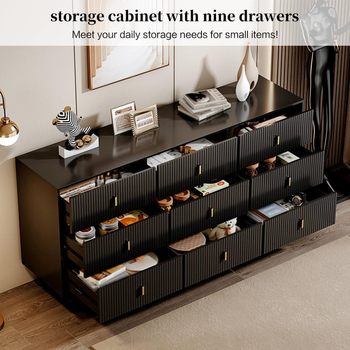 Modern Chest of Drawers with 9 Drawers,Deep Drawers,Clothes Organizer,Large Storage Cabinet for Living Room, Bedroom,Hallway,With Anti-Tipping Device,Matte Black