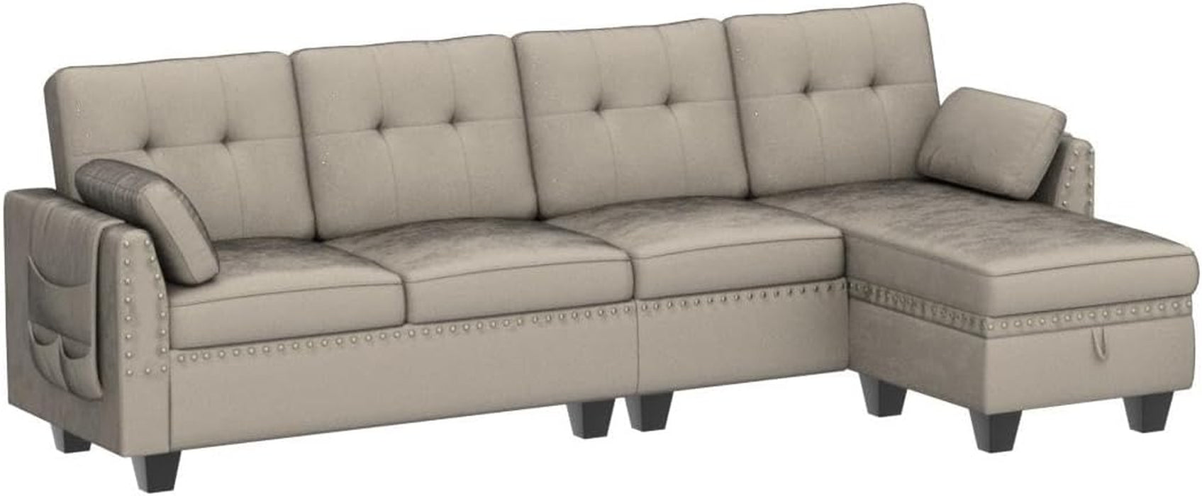 Velvet Convertible Sectional Sofa L Shaped Couch with Storage Ottoman Reversible Sectional Couch Sofa for Small Space,Light Grey