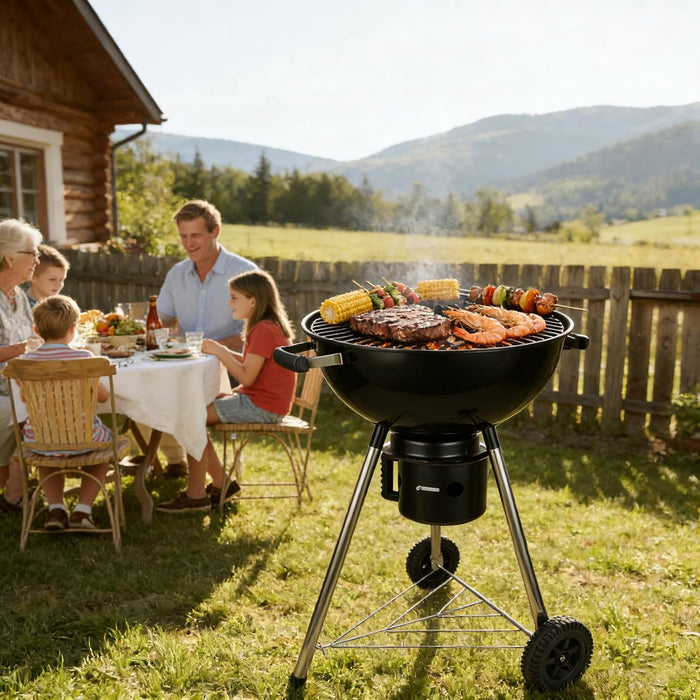18-Inch Kettle Charcoal Grill with Lid & Wheels,Easy-To-Use BBQ Grill for Backyard, Patio & Beginners Outdoor Charcoal Grills for Family Cooking with Windproof Ash Can