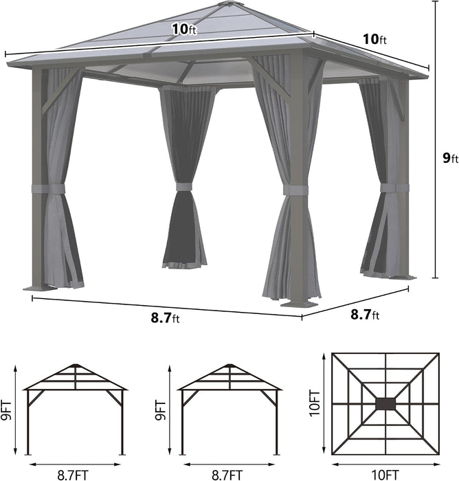 10x10 Ft Outdoor Gazebo Polycarbonate Roof SteelFrame