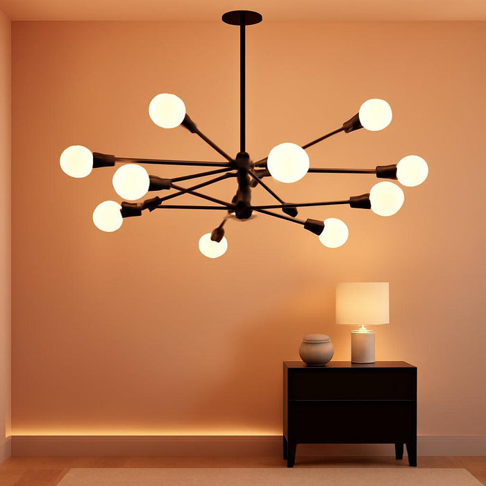 33" Modern Chandelier Ceiling Light Fixture, 12-Light Sputnik Chandeliers Matte Black Mid Century Chandelier over Table, Height Adjustable Chandeliers for Dining Room Living Room (Bulbs Not Included)