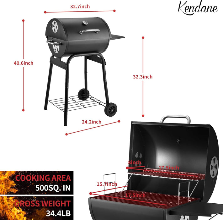 Barrel Charcoal Grill, Large Charcoal Grills with Side Shelf, Outdoor BBQ Grill,Perfect for Backyard Camping, Patio Parties and Picnics