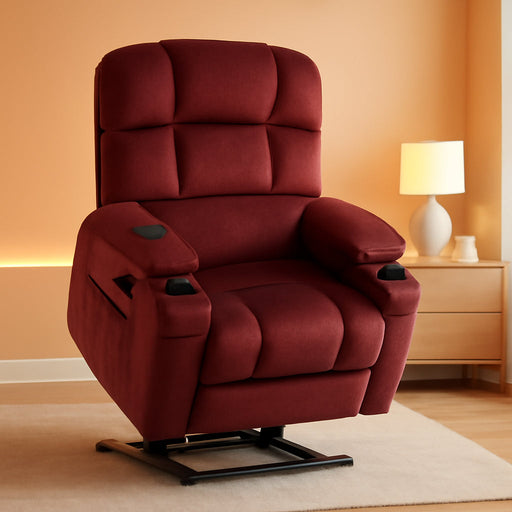 Dual Motor Power Lift Recliner Chair with Massage and Heat for Elderly People, Infinite Position, USB Ports, Cup Holders, Fabric 7679 (Medium, Burgundy)
