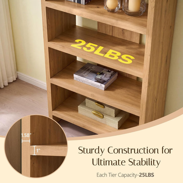 72" Bookcase Open Display Storage Organizer, Modern Bookshelf，Natural