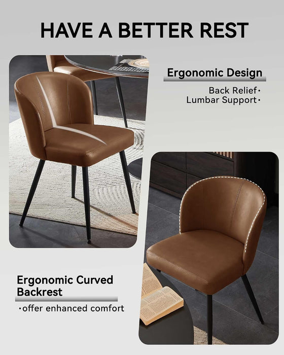 Upholstered Faux Leather Dining Chairs Set of 4, Brown
