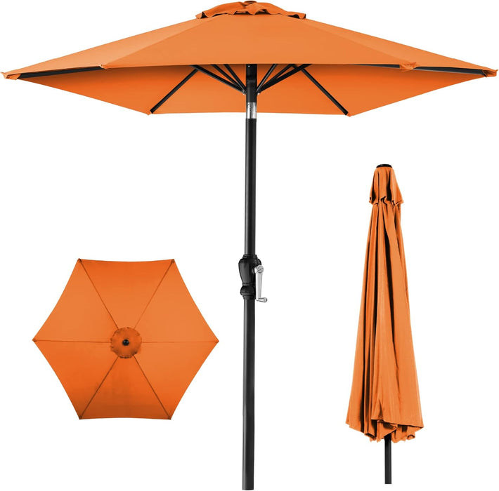 10Ft Outdoor Patio Umbrella, Outdoor Table Umbrella, Yard Umbrella, Market Umbrella with 6 Sturdy Ribs, Push Button, Tilt and Crank - Orange