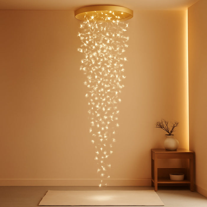 98'' Modern Crystal Chandelier for Entryway Raindrop Chandeliers LED Dimmable High Ceiling Flush Mount Light Fixtures for Staircaes Hallway Foyer Living Room LED Bulbs Included Gold