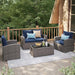 Patio Furniture Set, 4 Piece Outdoor Patio Conversation Set, All-Weather PE Rattan Wicker Sectional Patio Sofa Set with Tempered Glass Coffee Table for Family Gatherings, Navy Blue