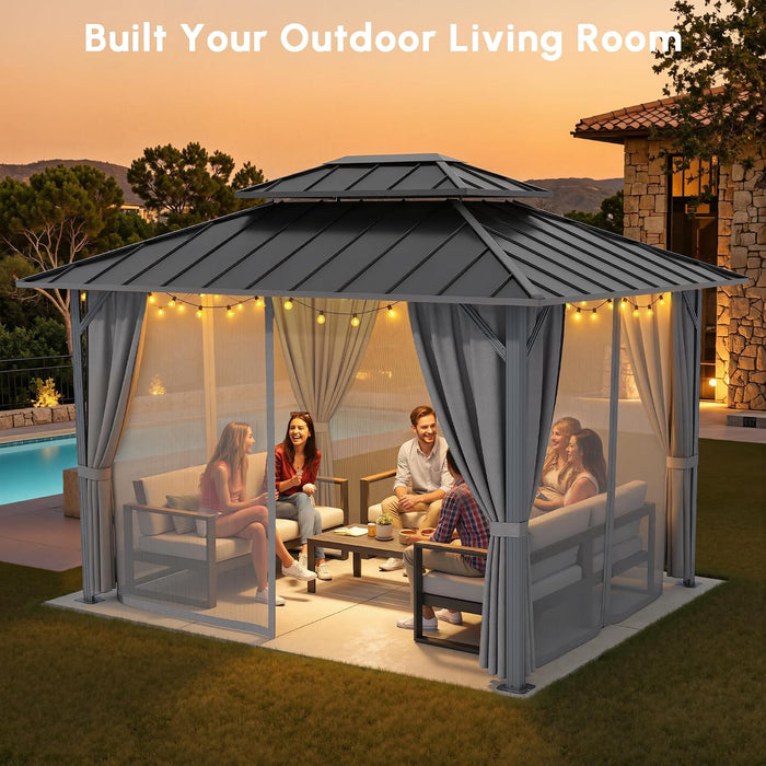 10x12 Hardtop Gazebo WeatherResistant Double Roof Patio