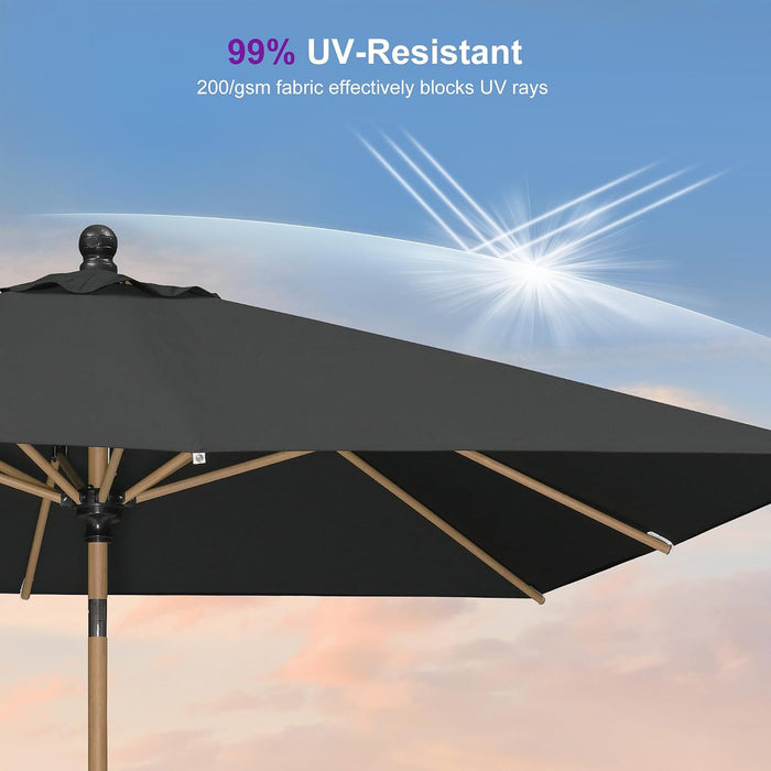 Patio Umbrella with Base 8' X 8' Table Wood-Grain Finish, Black
