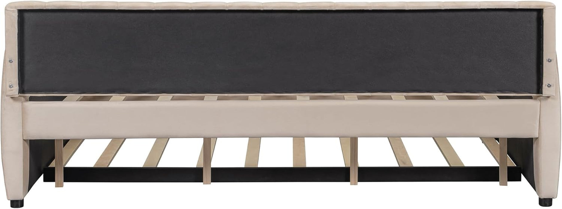 Full Size Daybed with Trundle, Upholstered Day Bed Frame Velvet Sofa Beds with Vertical Channel Tufted Headboard for Living Room, Bedroom, Beige