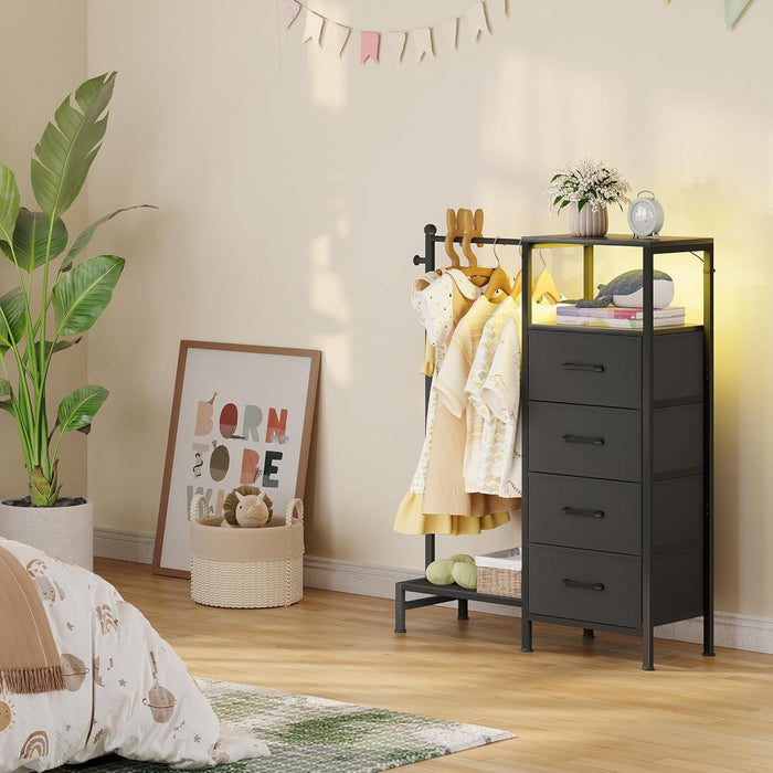 Black Dresser Featuring Reversible Hanging Rack LED