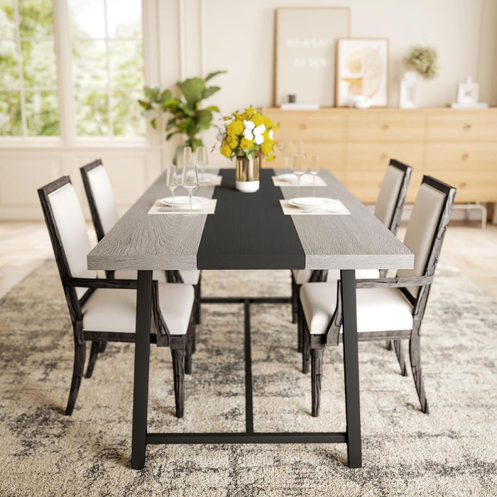 Industrial Dining Table for 8 People, 70.9" Long Rectangular Kitchen Table with Large Tabletop and Steel Legs for Dining Room, Distressed Gray