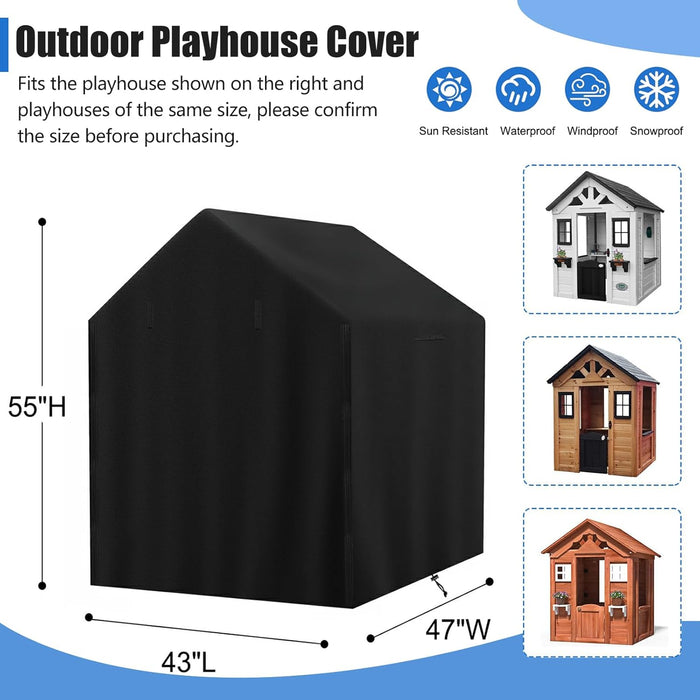 Outdoor Kids Playhouse Cover, 43" L X 47" W X 55" H Waterproof Cover for Backyard Wooden Playhouse, Heavy Duty Oxford Fabric All-Weather Protection with Zipper