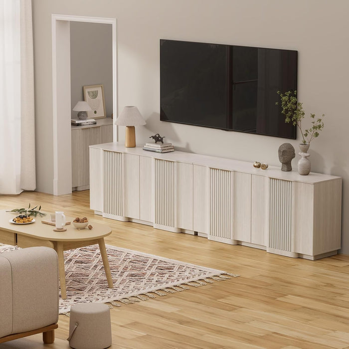 55" Fluted Sideboard Buffet Cabinet with Storage, White Credenza