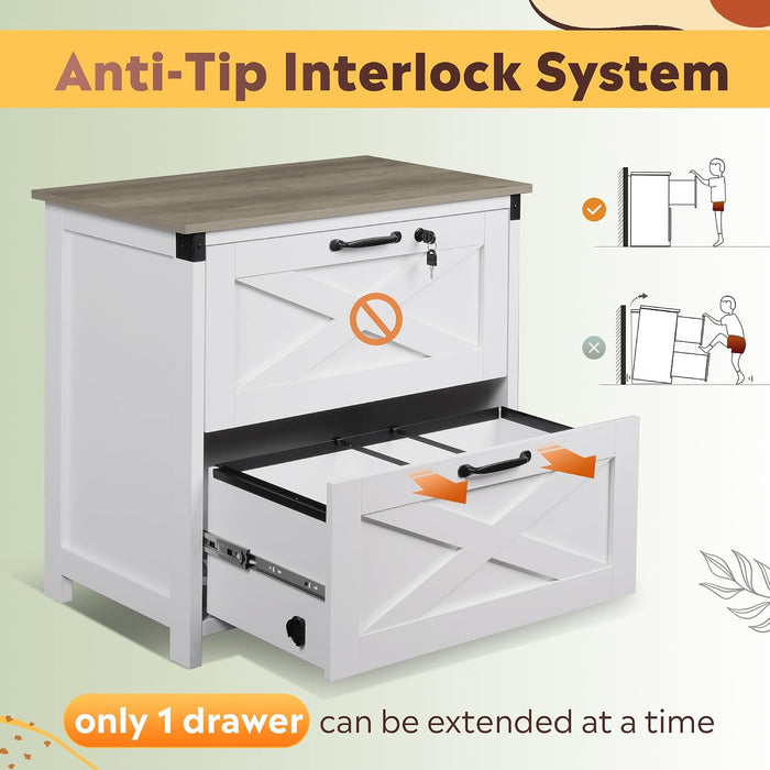 2 Drawer Lateral File Cabinet WhiteLockingSystemA4