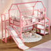 Bright Pink TwinSize Metal LoftBed With SafetyGuardrail