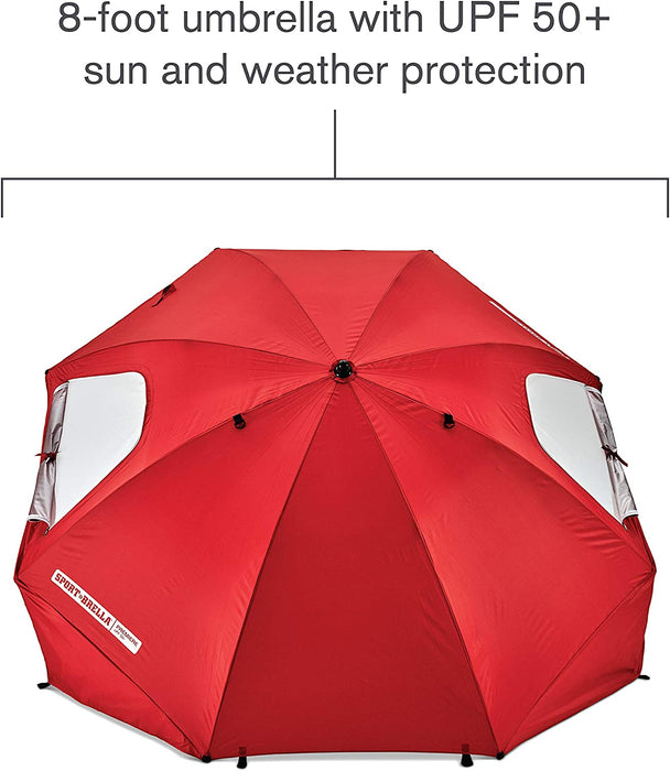 Premiere UPF 50+ Umbrella Shelter for Sun and Rain Protection (8-Foot, Red)