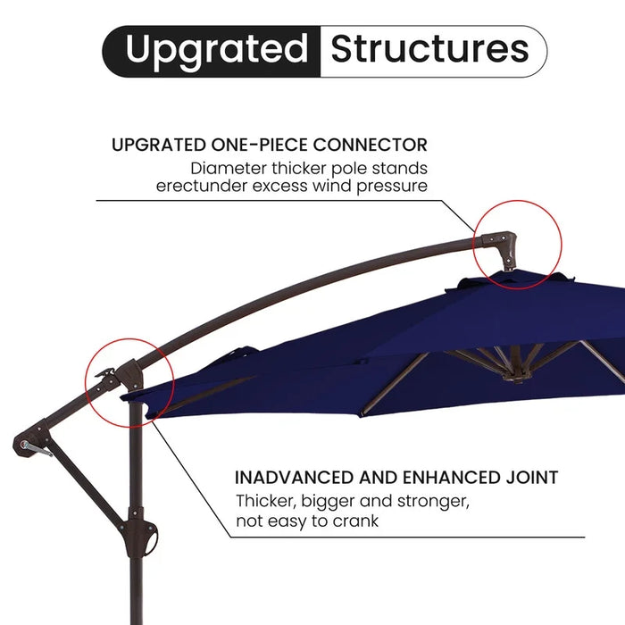 10' Outdoor Hanging Offset Cantilever Umbrella for Patio(No Base), Navy Blue